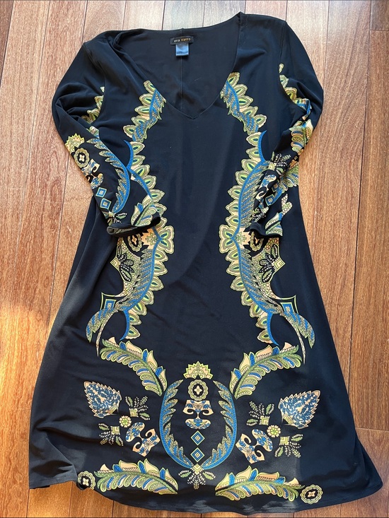 eva varro Dresses & Skirts - eva varro Black Dress with Blue and Yellow Paisley Print